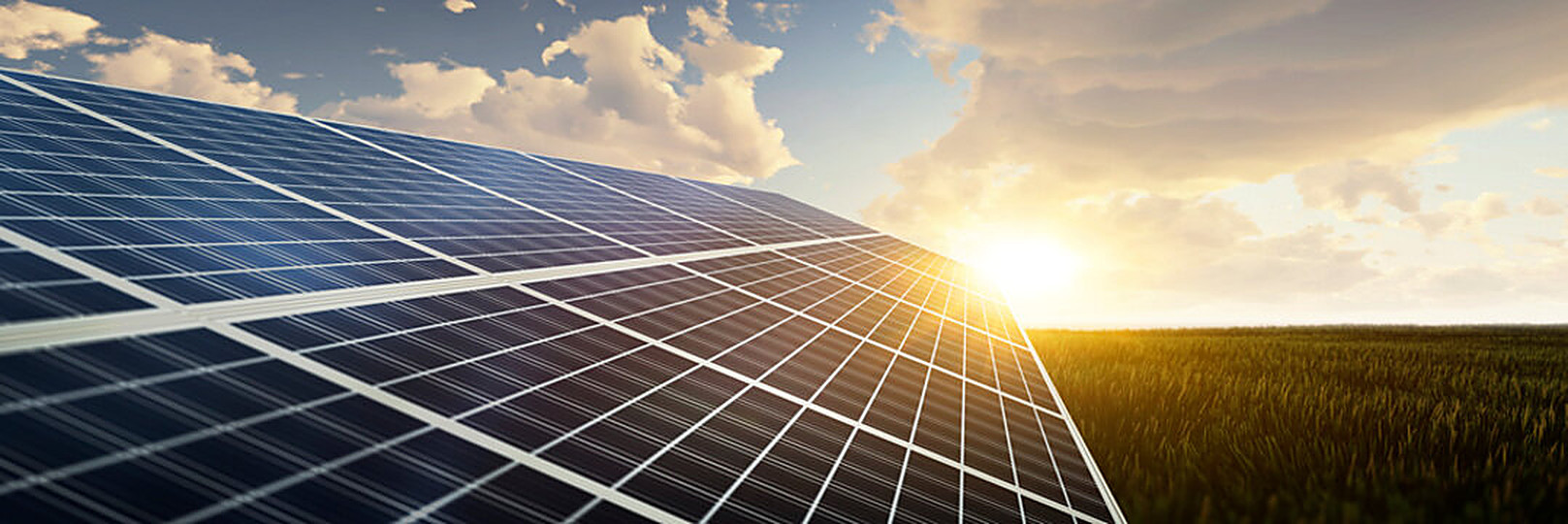 Solar panels at sunset